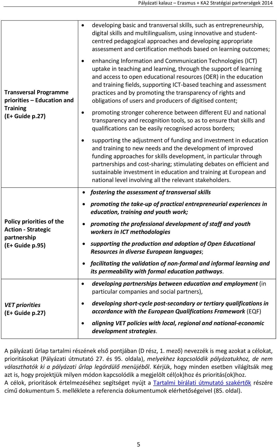 assessment and certification methods based on learning outcomes; enhancing Information and Communication Technologies (ICT) uptake in teaching and learning, through the support of learning and access