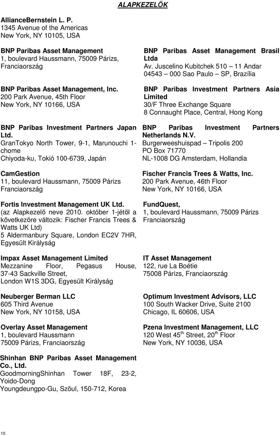 200 Park Avenue, 45th Floor New York, NY 10166, USA BNP Paribas Investment Partners Japan Ltd.