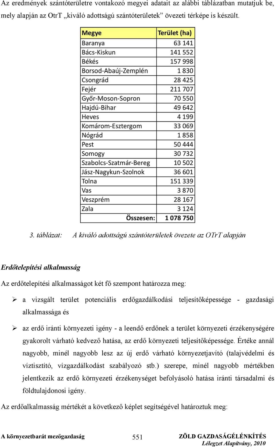 erdőgazdálkodási teljesítőképessége - gazdasági alkalmassága és az erdő iránti környezeti igény - a leendő erdőnek a terület környezeti érzékenységére gyakorolt várható kedvező hatása, az erdő