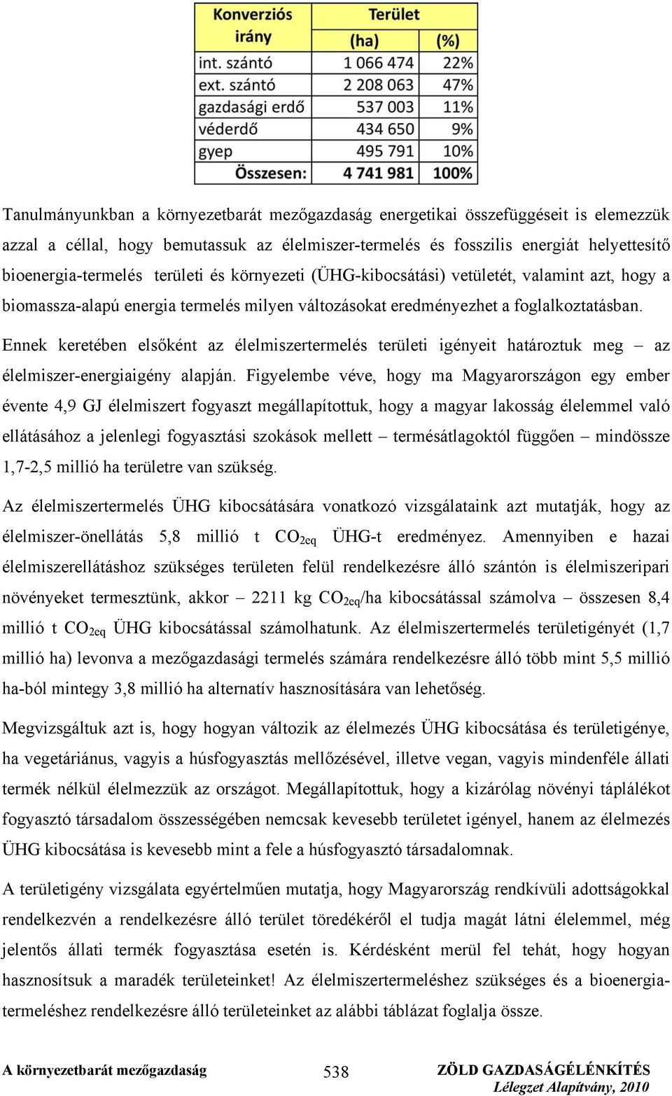 Ennek keretében elsőként az élelmiszertermelés területi igényeit határoztuk meg az élelmiszer-energiaigény alapján.