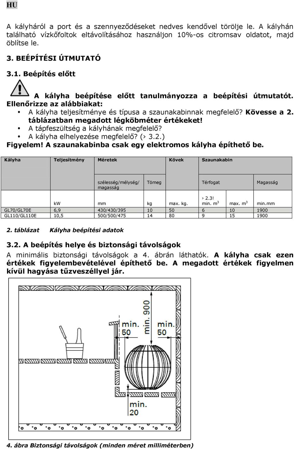 Ellenőrizze az alábbiakat: A kályha teljesítménye és típusa a szaunakabinnak megfelelő? Kövesse a 2. táblázatban megadott légköbméter értékeket! A tápfeszültség a kályhának megfelelő?