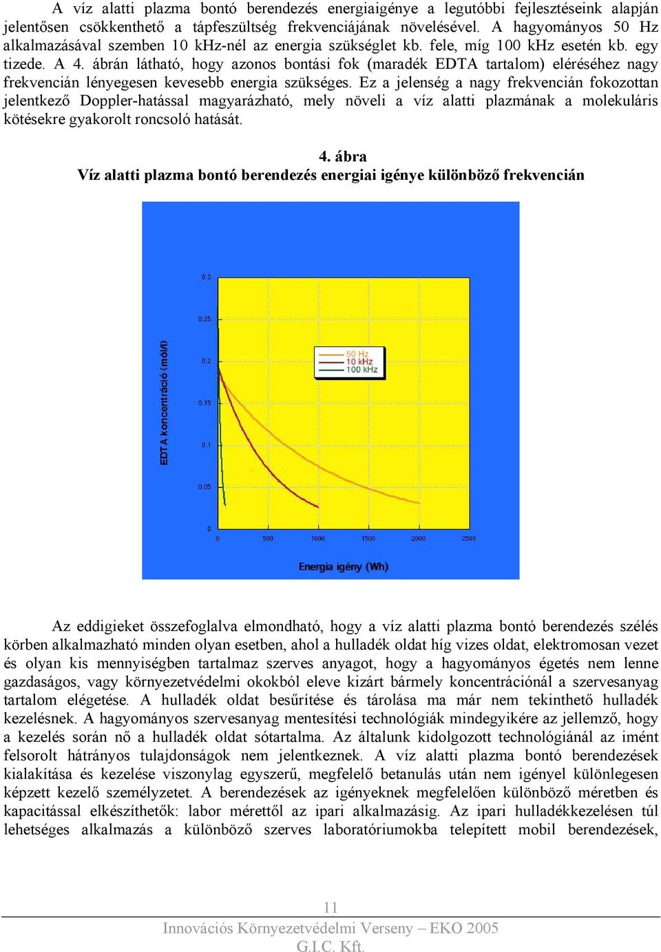 ábrán látható, hogy azonos bontási fok (maradék EDTA tartalom) eléréséhez nagy frekvencián lényegesen kevesebb energia szükséges.