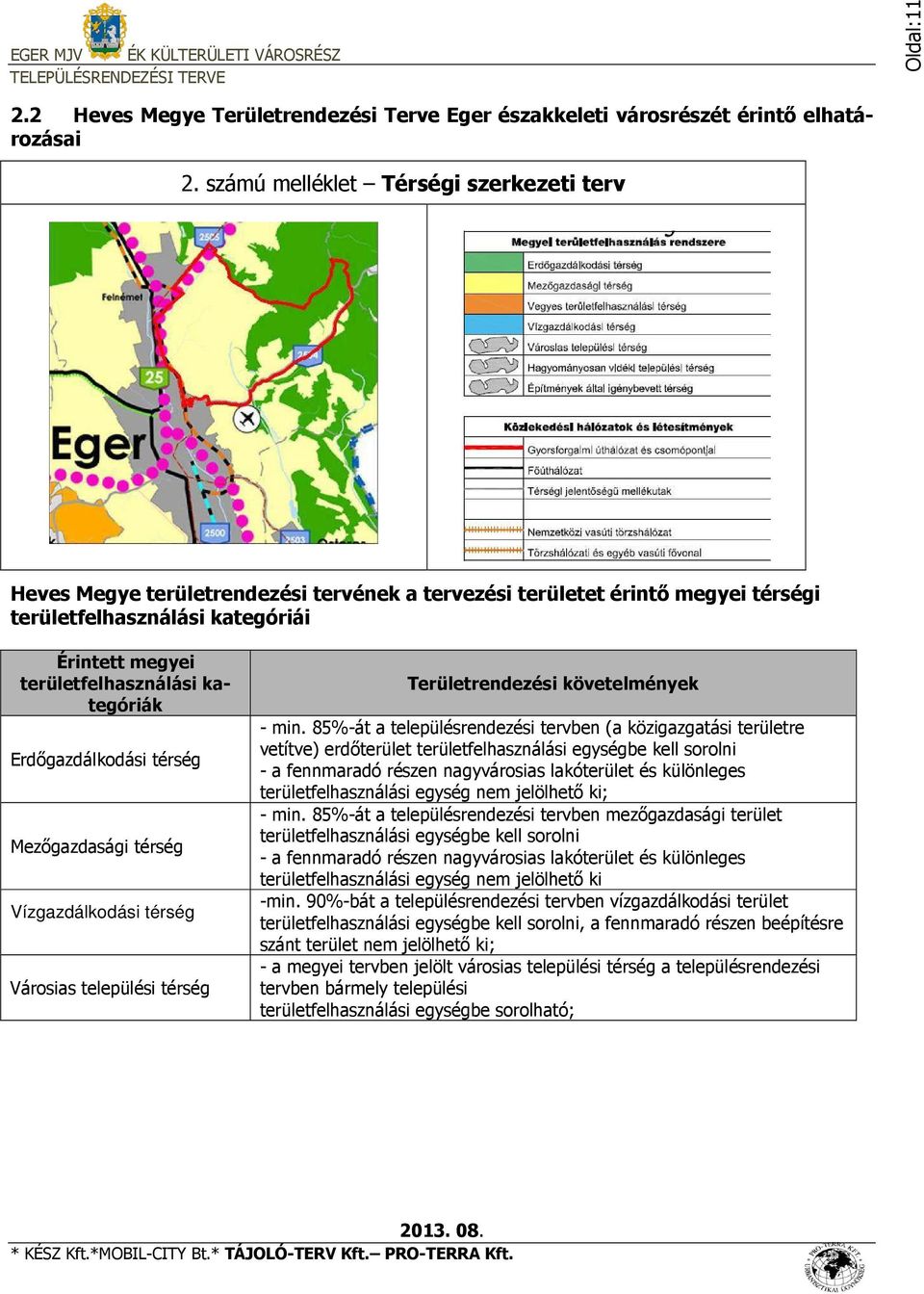 kategóriák Erdőgazdálkodási térség Mezőgazdasági térség Vízgazdálkodási térség Városias települési térség Területrendezési követelmények - min.