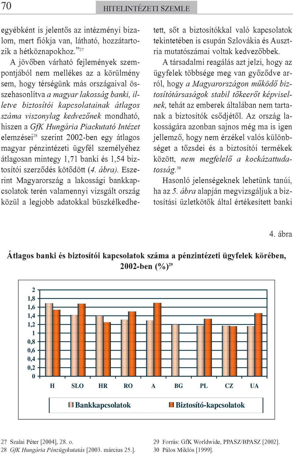 viszonylag kedvezõnek mondható, hiszen a GfK Hungária Piackutató Intézet elemzései 28 szerint 2002-ben egy átlagos magyar pénzintézeti ügyfél személyéhez átlagosan mintegy 1,71 banki és 1,54