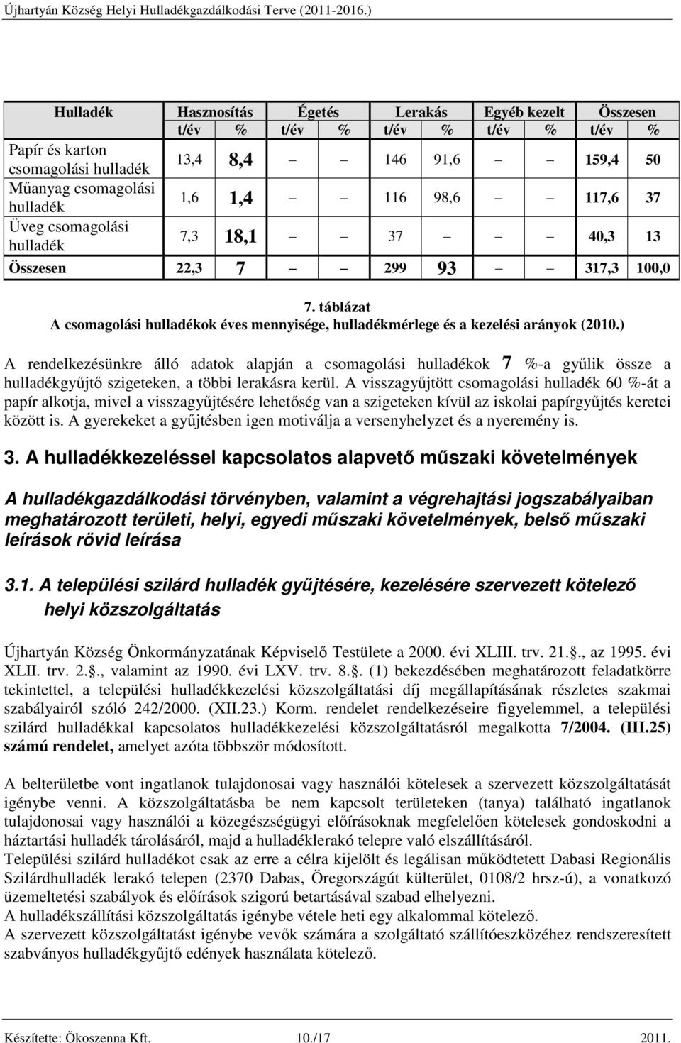 ) A rendelkezésünkre álló adatok alapján a csomagolási hulladékok 7 %-a gyűlik össze a hulladékgyűjtő szigeteken, a többi lerakásra kerül.