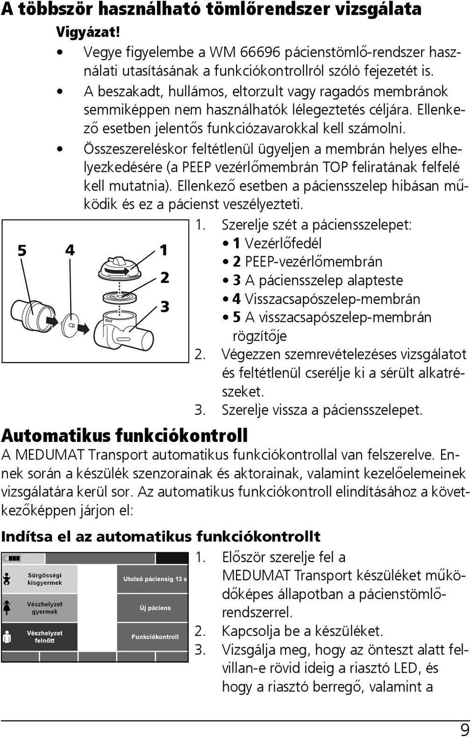 Összeszereléskor feltétlenül ügyeljen a membrán helyes elhelyezkedésére (a PEEP vezérlőmembrán TOP feliratának felfelé kell mutatnia).