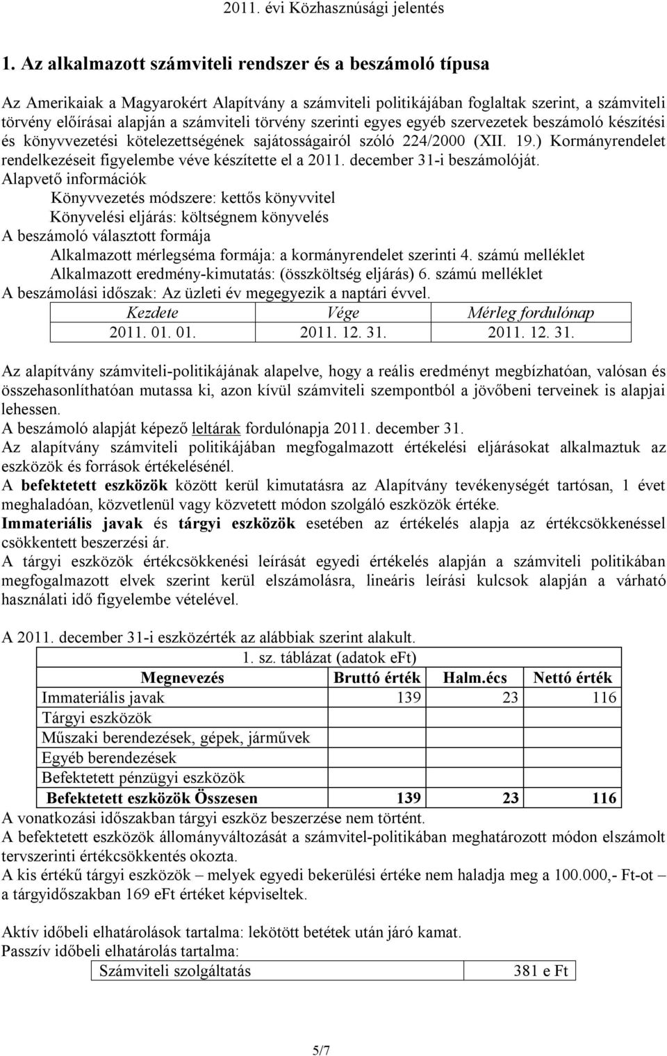 ) Kormányrendelet rendelkezéseit figyelembe véve készítette el a 2011. december 31-i beszámolóját.