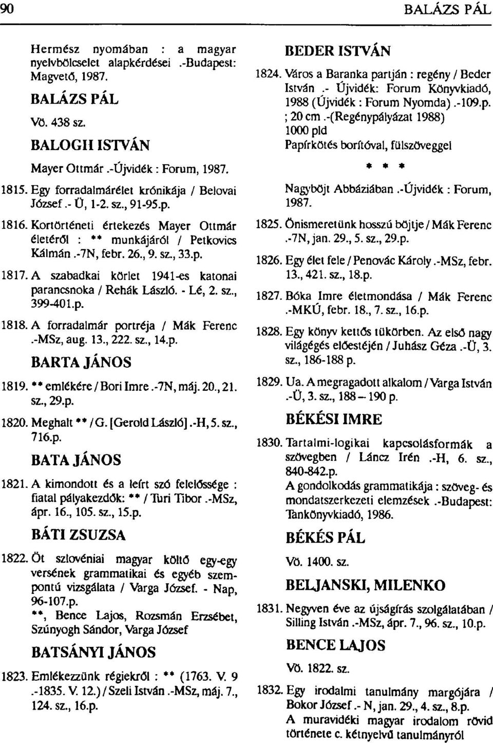 A szabadkai körlet 1941-es katonai parancsnoka / Rehák László. - Lé, 2. sz, 399-401.p. 1818. A forradalmár portréja / Mák Ferenc.-MSz, aug. 13, 222. sz, 14.p. BARTA JÁNOS 1819.