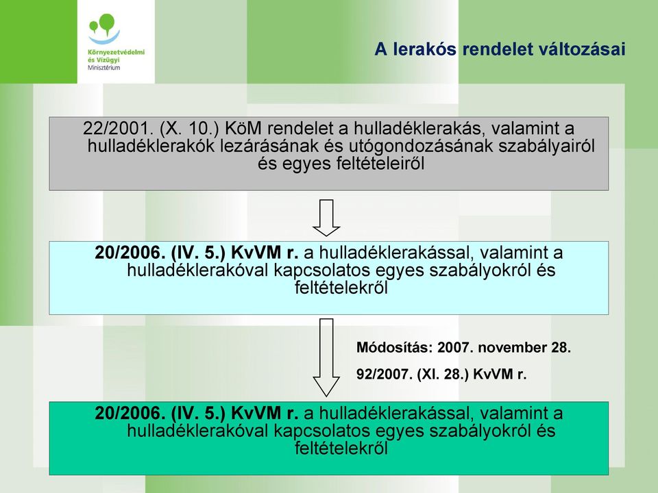 feltételeiről 20/2006. (IV. 5.) KvVM r.