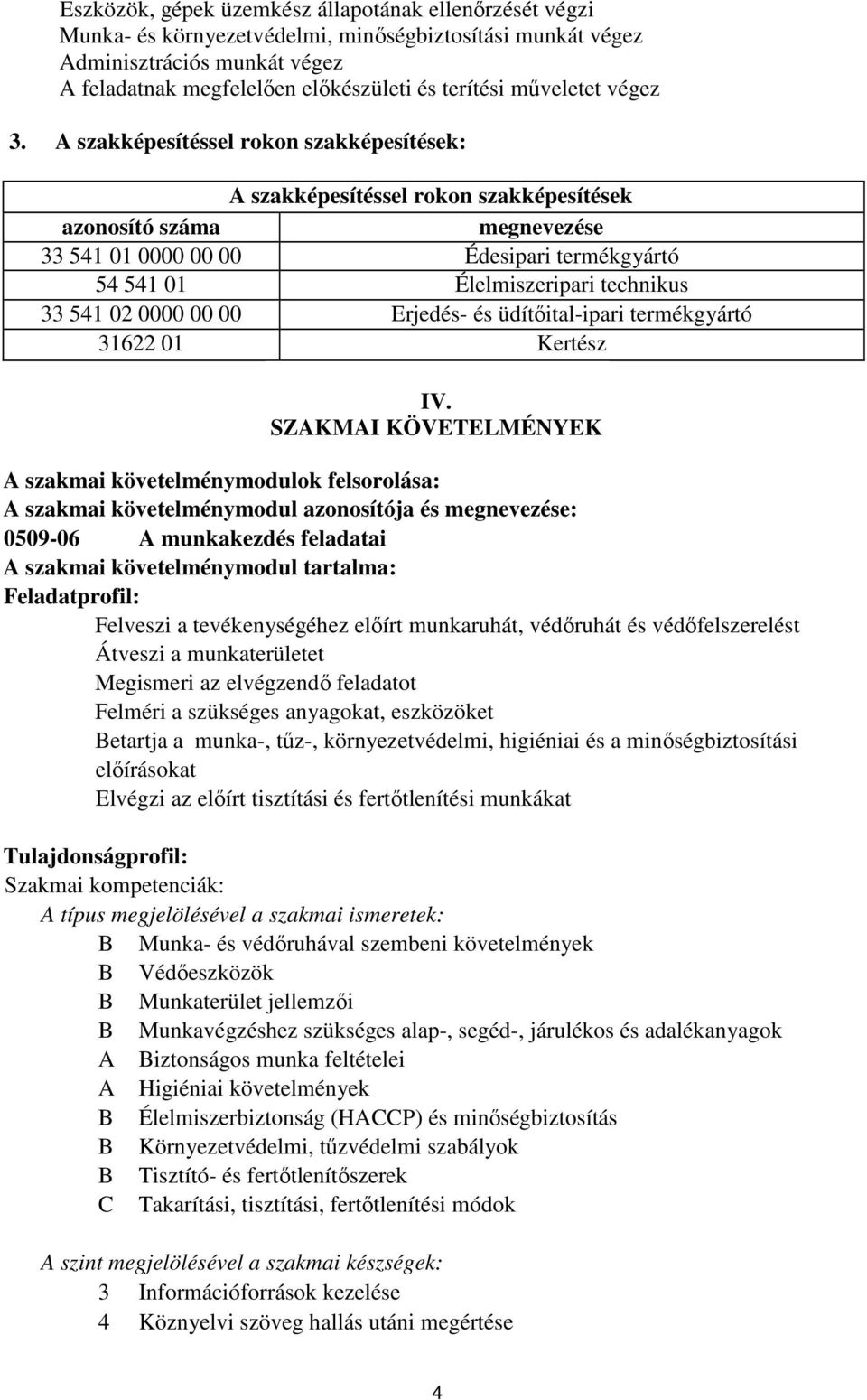 A szakképesítéssel rokon szakképesítések: A szakképesítéssel rokon szakképesítések azonosító száma megnevezése 33 541 01 0000 00 00 Édesipari termékgyártó 54 541 01 Élelmiszeripari technikus 33 541