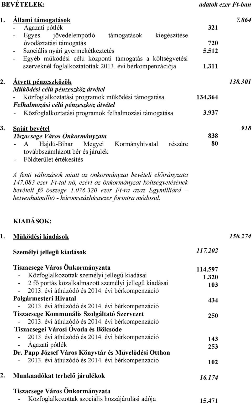 szerveknél foglalkoztatottak 2013. évi bérkompenzációja 321 720 5.512 1.311 7.864 2.