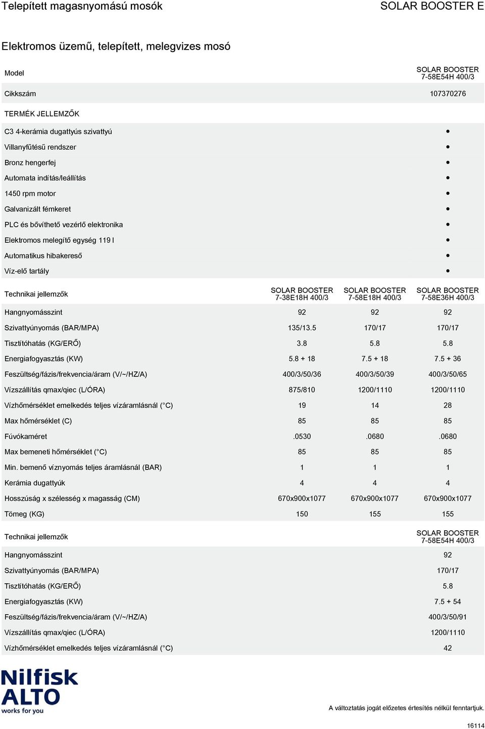 5 170/17 170/17 Tisztítóhatás (KG/ERŐ) 3.8 5.8 5.8 Energiafogyasztás (KW) 5.8 + 18 7.5 + 18 7.