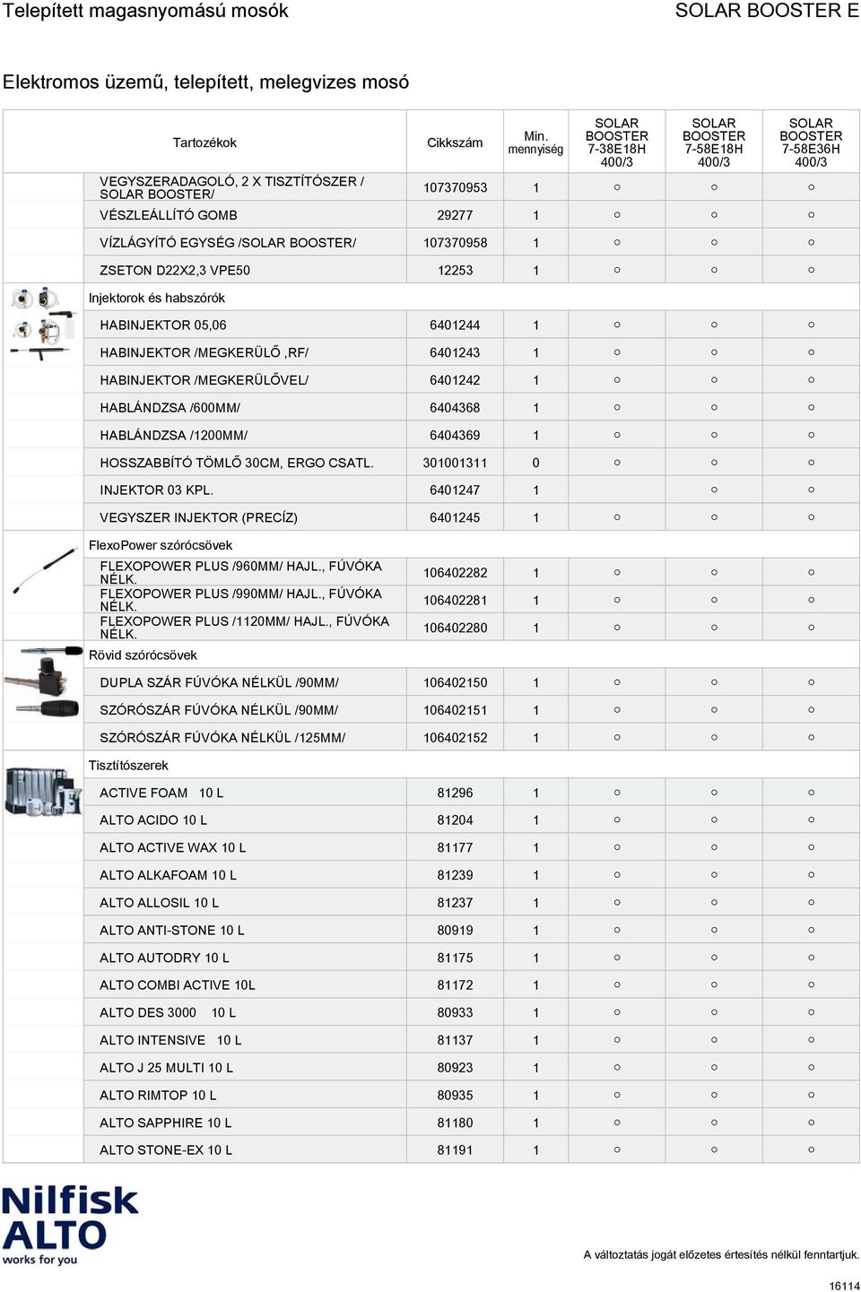 301001311 0 INJEKTOR 03 KPL. 6401247 1 VEGYSZER INJEKTOR (PRECÍZ) 6401245 1 FlexoPower szórócsövek FLEXOPOWER PLUS /960MM/ HAJL., FÚVÓKA FLEXOPOWER PLUS /990MM/ HAJL.