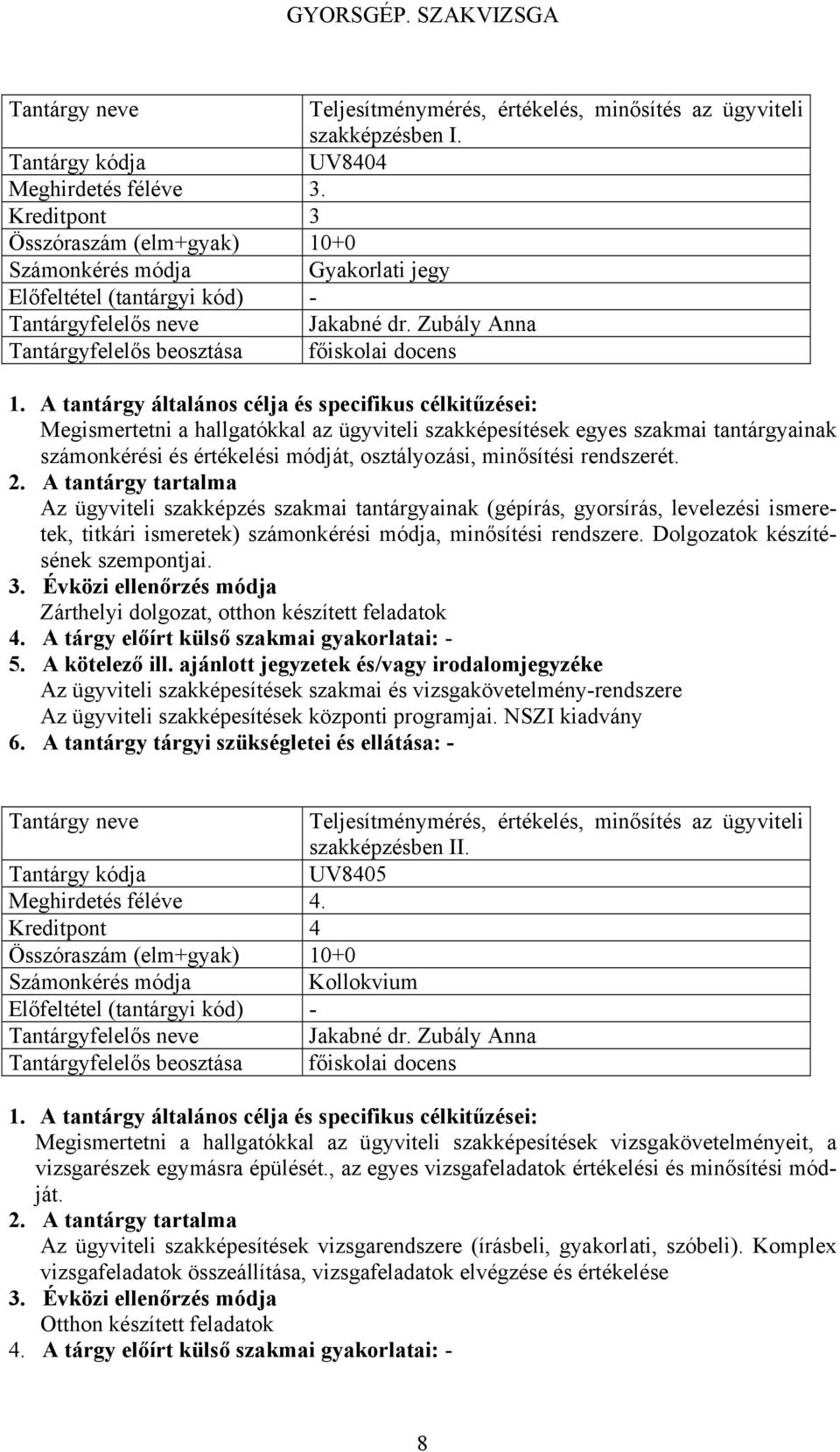 Az ügyviteli szakképzés szakmai tantárgyainak (gépírás, gyorsírás, levelezési ismeretek, titkári ismeretek) számonkérési módja, minősítési rendszere. Dolgozatok készítésének szempontjai.