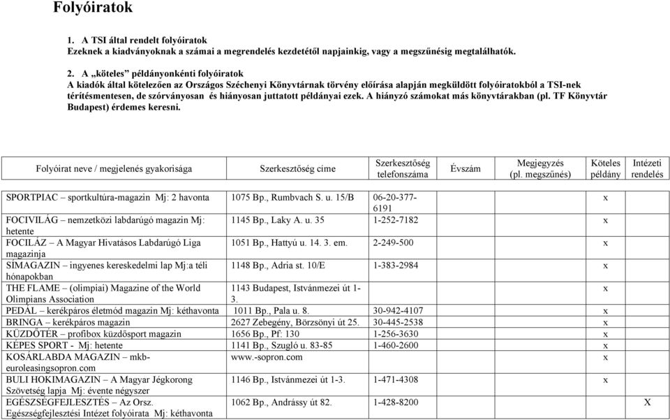 hiányosan juttatott példányai ezek. A hiányzó számokat más könyvtárakban (pl. TF Könyvtár Budapest) érdemes keresni.