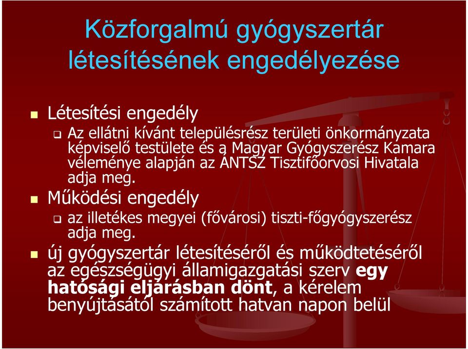 meg. Működési engedély az illetékes megyei (fővárosi) tiszti-főgyógyszerész adja meg.