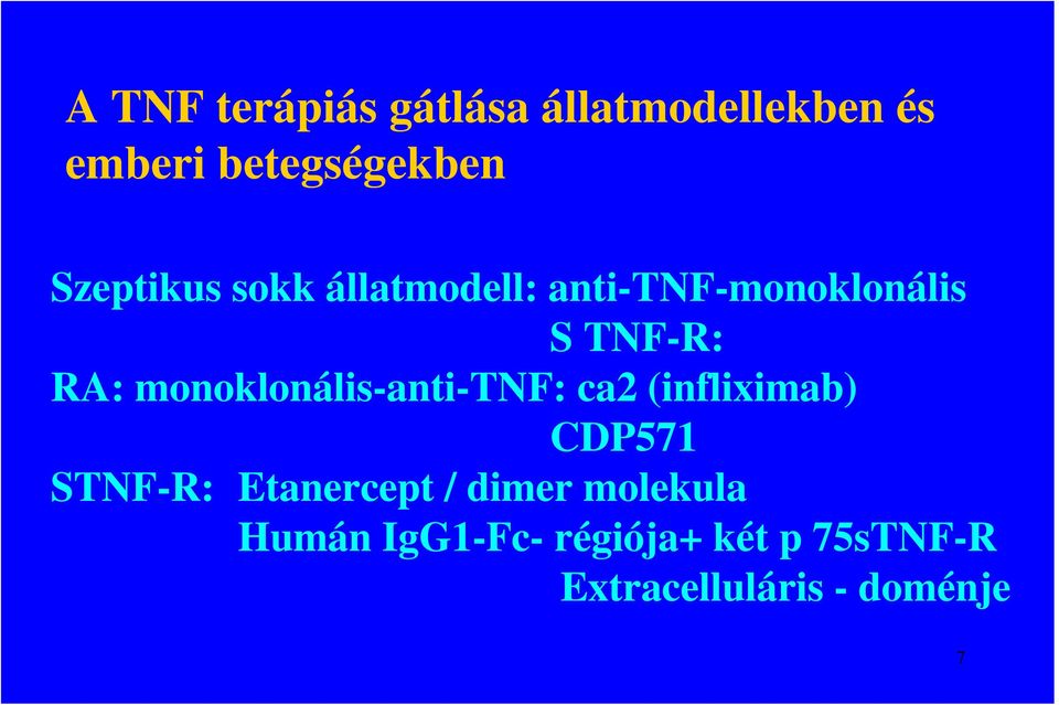 monoklonális-anti-tnf: ca2 (infliximab) CDP571 STNF-R: Etanercept /