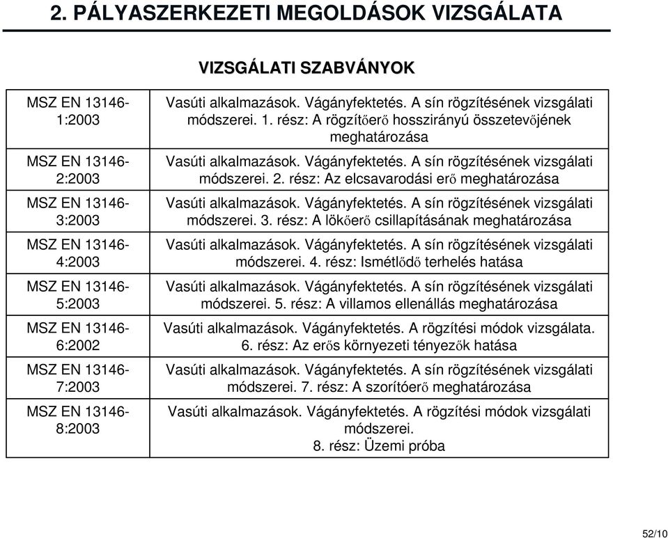 Vágányfektetés. A sín rögzítésének vizsgálati módszerei. 2. rész: Az elcsavarodási erő meghatározása Vasúti alkalmazások. Vágányfektetés. A sín rögzítésének vizsgálati módszerei. 3.