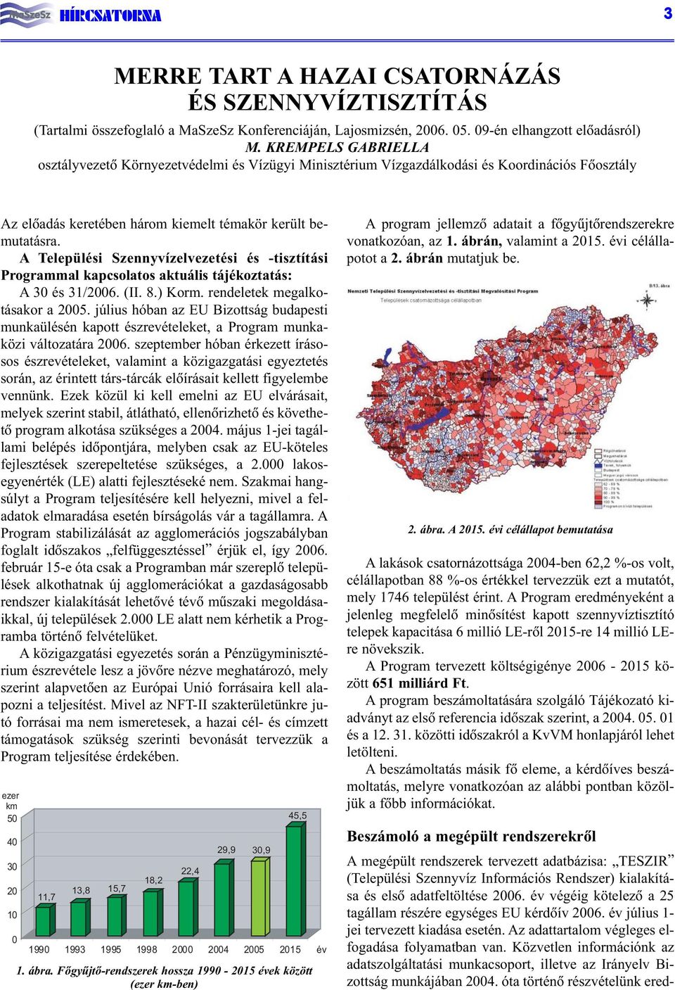 A Települési Szennyvízelvezetési és -tisztítási Programmal kapcsolatos aktuális tájékoztatás: A 30 és 31/2006. (II. 8.) Korm. rendeletek megalkotásakor a 2005.