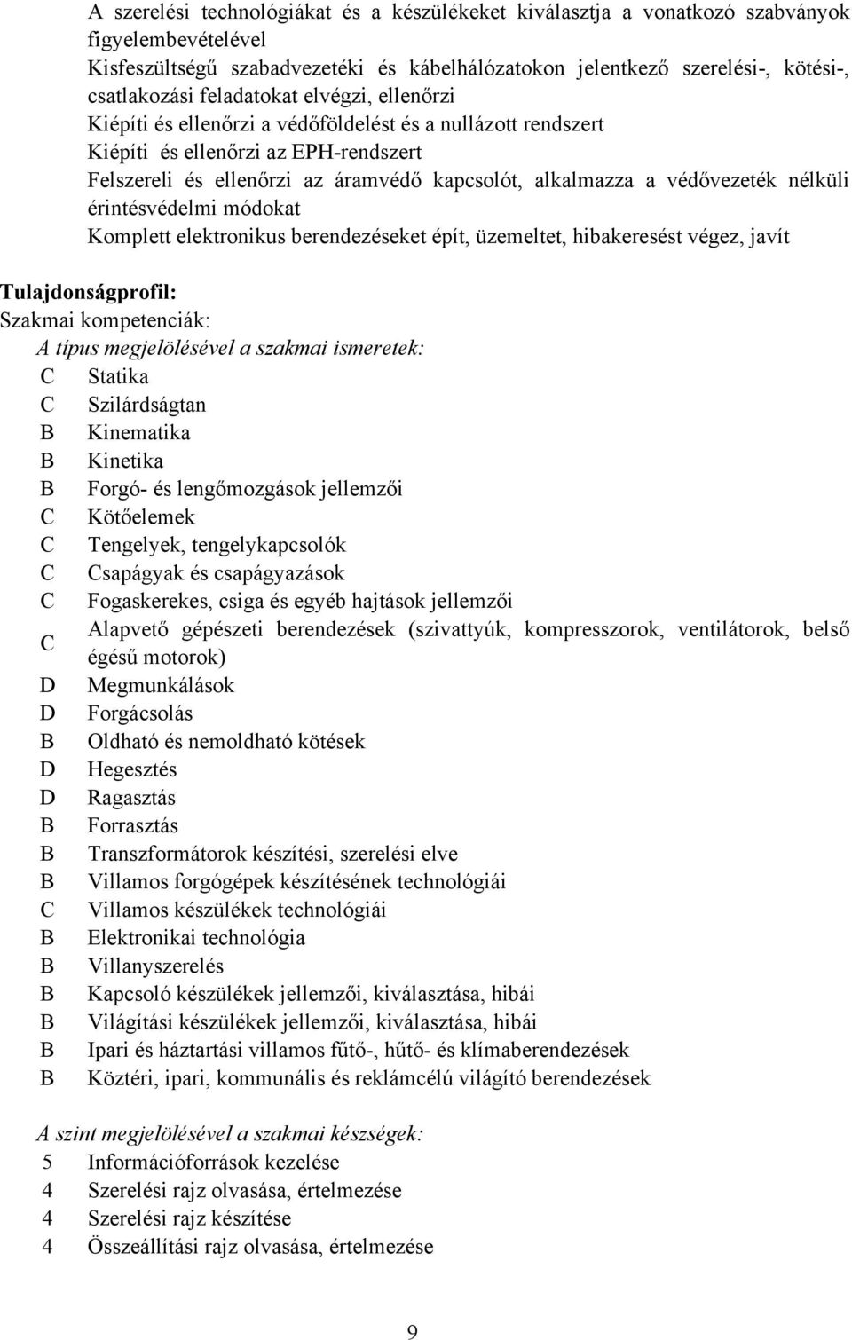 védővezeték nélküli érintésvédelmi módokat Komplett elektronikus berendezéseket épít, üzemeltet, hibakeresést végez, javít Tulajdonságprofil: Szakmai kompetenciák: A típus megjelölésével a szakmai