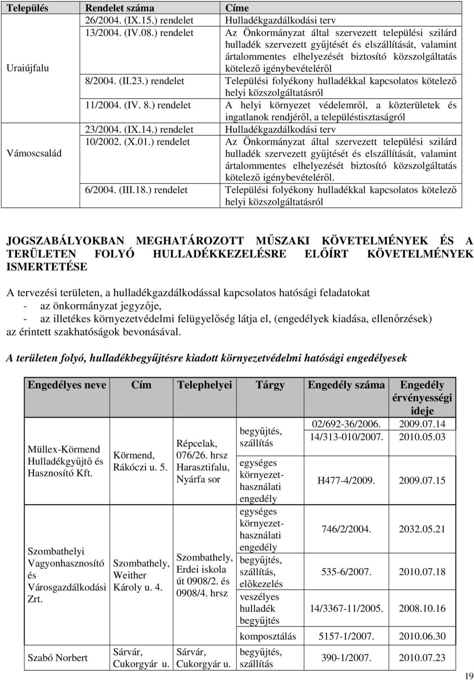 8/2004. (II.23.) rendelet Települési folyékony hulladékkal kapcsolatos kötelező helyi közszolgáltatásról 11/2004. (IV. 8.