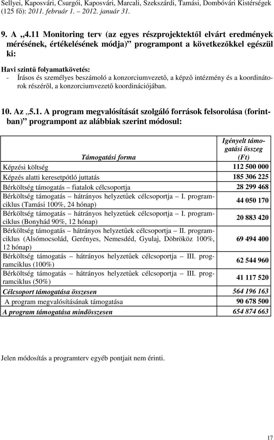 konzorciumvezető, a képző intézmény és a koordinátorok részéről, a konzorciumvezető koordinációjában. 10