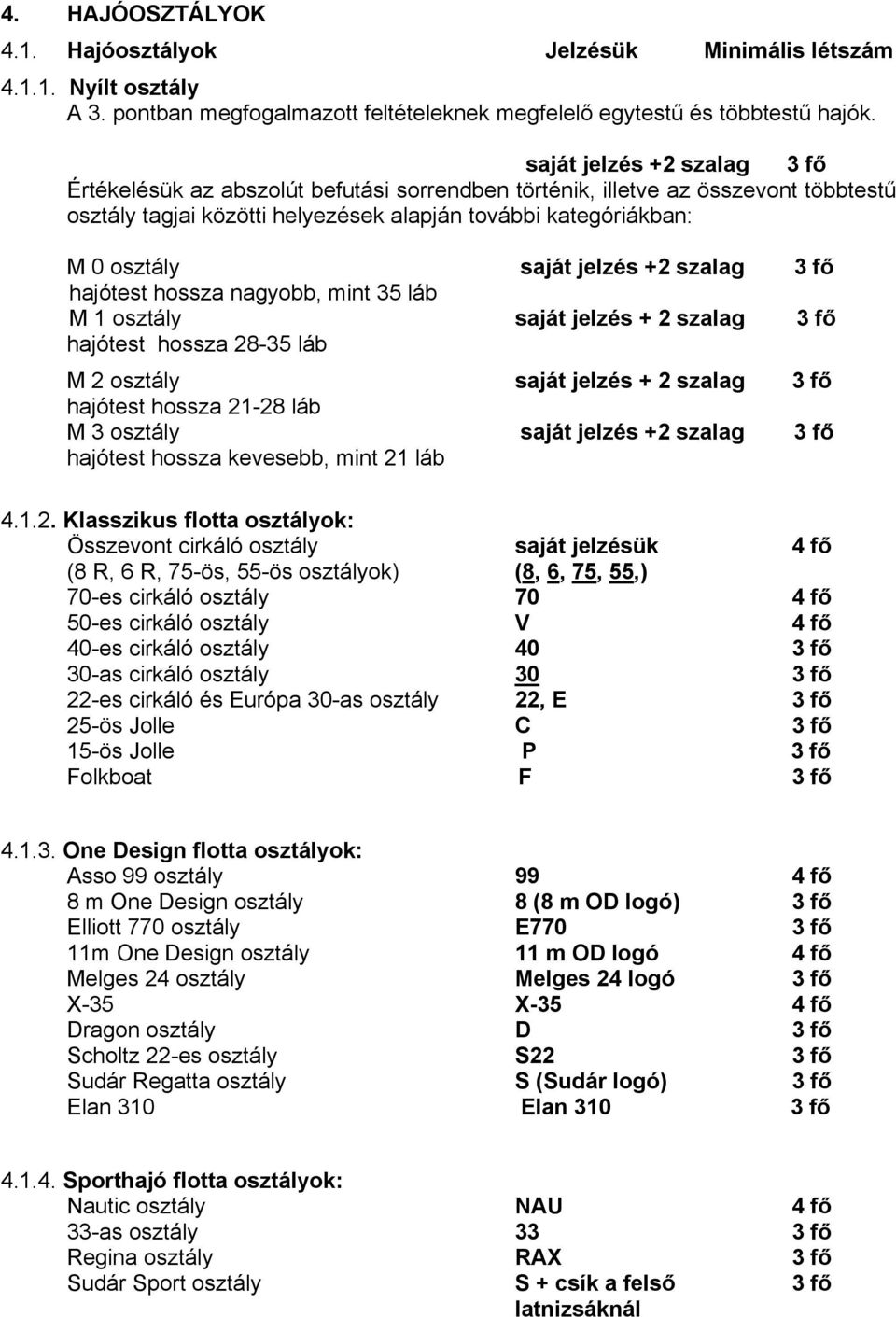 jelzés +2 szalag 3 fő hajótest hossza nagyobb, mint 35 láb M 1 osztály saját jelzés + 2 szalag 3 fő hajótest hossza 28-35 láb M 2 osztály saját jelzés + 2 szalag 3 fő hajótest hossza 21-28 láb M 3
