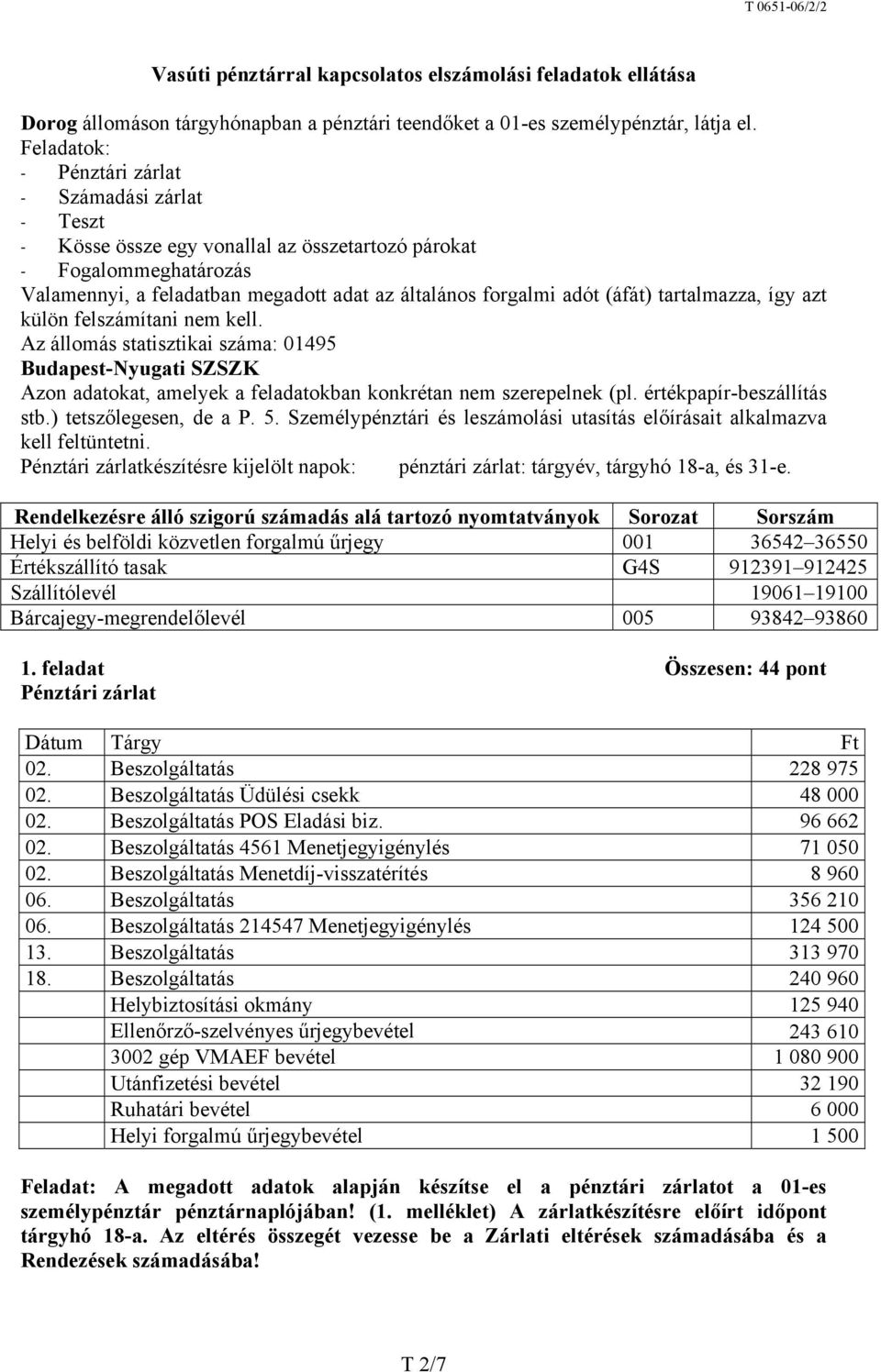 (áfát) tartalmazza, így azt külön felszámítani nem kell. Az állomás statisztikai száma: 01495 Budapest-Nyugati SZSZK Azon adatokat, amelyek a feladatokban konkrétan nem szerepelnek (pl.