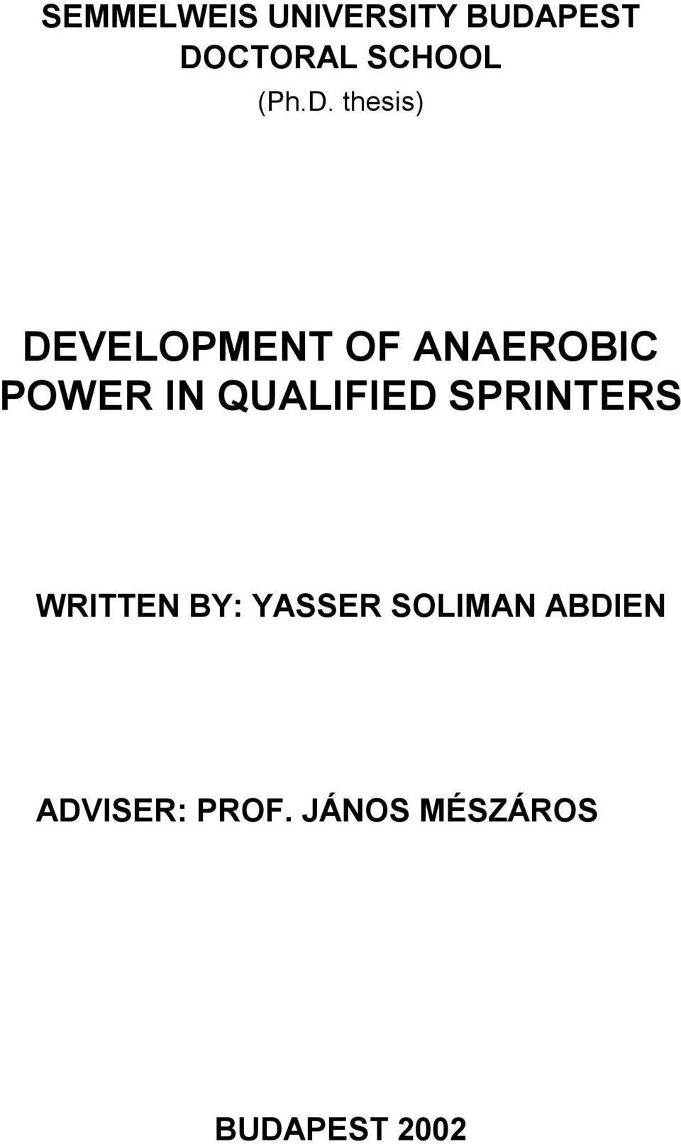 thesis) DEVELOPMENT OF ANAEROBIC POWER IN