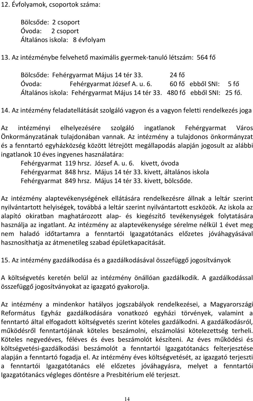 60 fő ebből SNI: 5 fő Általános iskola: Fehérgyarmat Május 14 