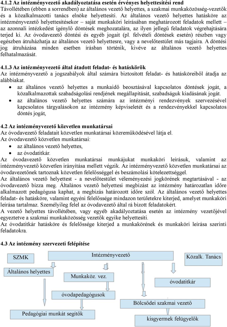 Az általános vezető helyettes hatásköre az intézményvezető helyettesítésekor saját munkaköri leírásában meghatározott feladatok mellett az azonnali intézkedést igénylő döntések meghozatalára, az