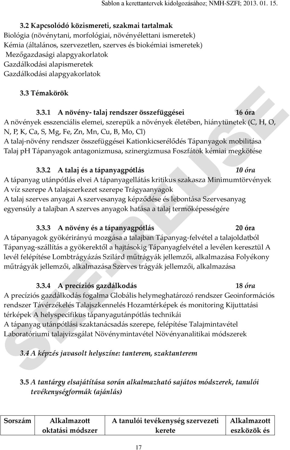 3 Témakörök 3.3.1 A növény- talaj rendszer összefüggései 16 óra A növények esszenciális elemei, szerepük a növények életében, hiánytünetek (C, H, O, N, P, K, Ca, S, Mg, Fe, Zn, Mn, Cu, B, Mo, Cl) A