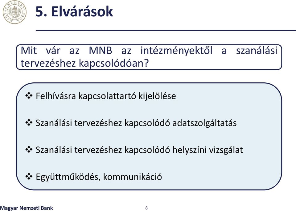 Felhívásra kapcsolattartó kijelölése Szanálási tervezéshez