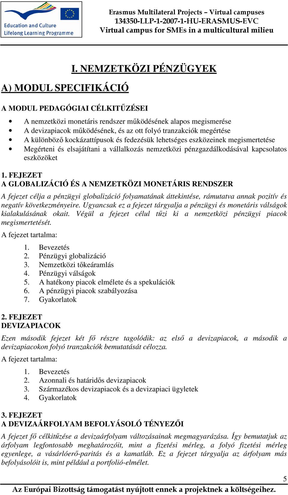 kockázattípusok és fedezésük lehetséges eszközeinek megismertetése Megérteni és elsajátítani a vállalkozás nemzetközi pénzgazdálkodásával kapcsolatos eszközöket 1.