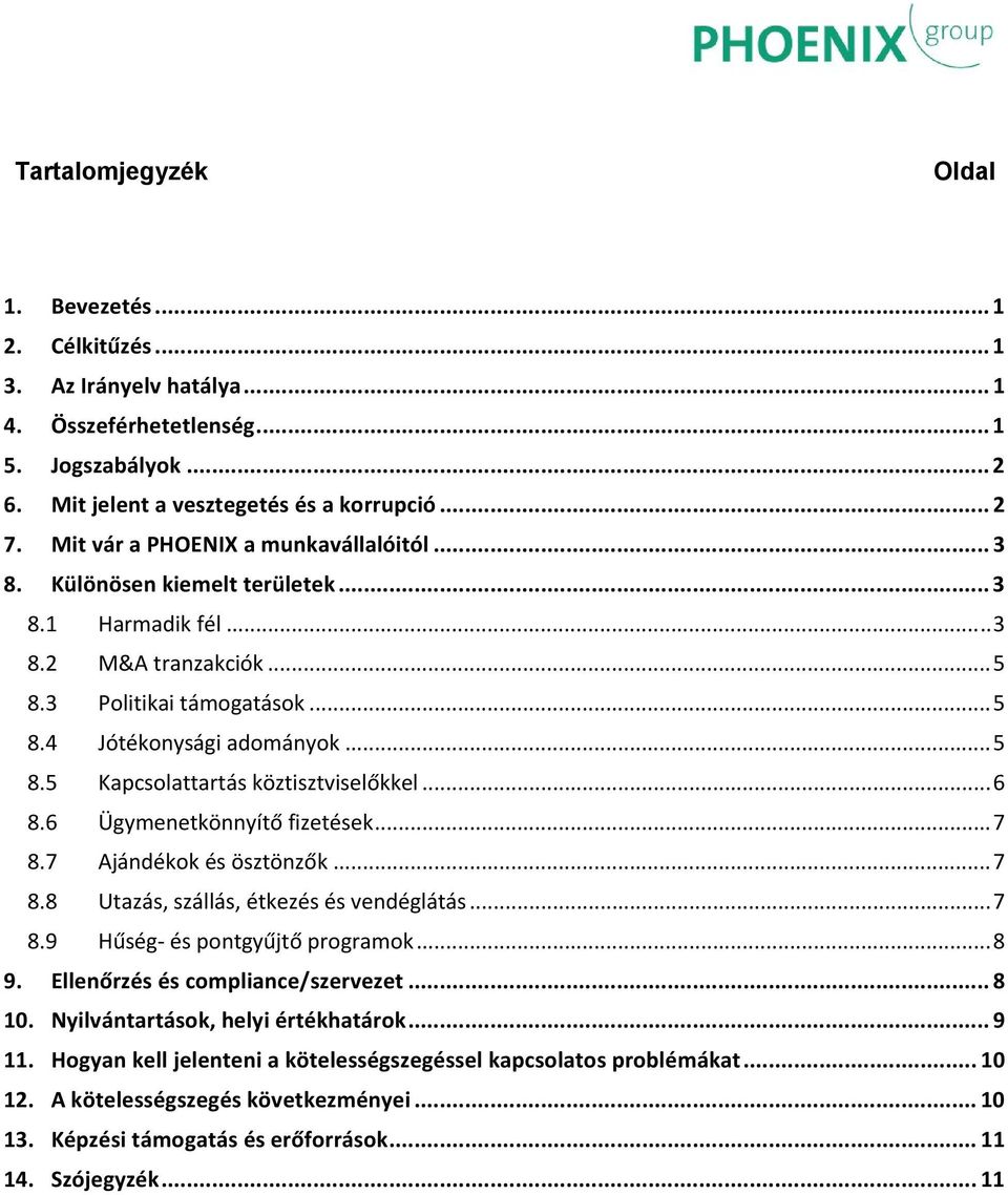 .. 6 8.6 Ügymenetkönnyítő fizetések... 7 8.7 Ajándékok és ösztönzők... 7 8.8 Utazás, szállás, étkezés és vendéglátás... 7 8.9 Hűség és pontgyűjtő programok... 8 9. Ellenőrzés és compliance/szervezet.