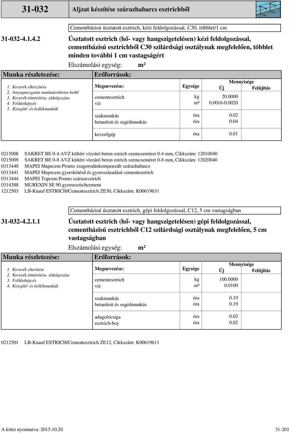 Anyagmozgatás munkaterületen belül 0215008 0215009 0313440 0313441 0313444 0314388 1212503 20.0000 0.0016-0.0020 0.