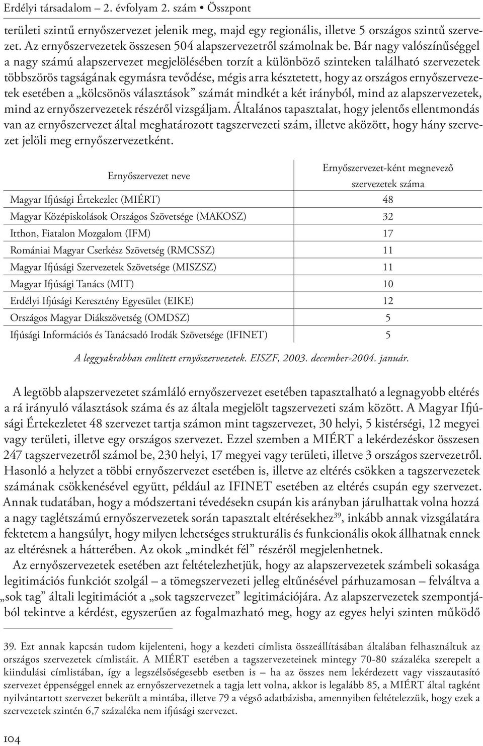 Bár nagy valószínűséggel a nagy számú alapszervezet megjelölésében torzít a különböző szinteken található szervezetek többszörös tagságának egymásra tevődése, mégis arra késztetett, hogy az országos