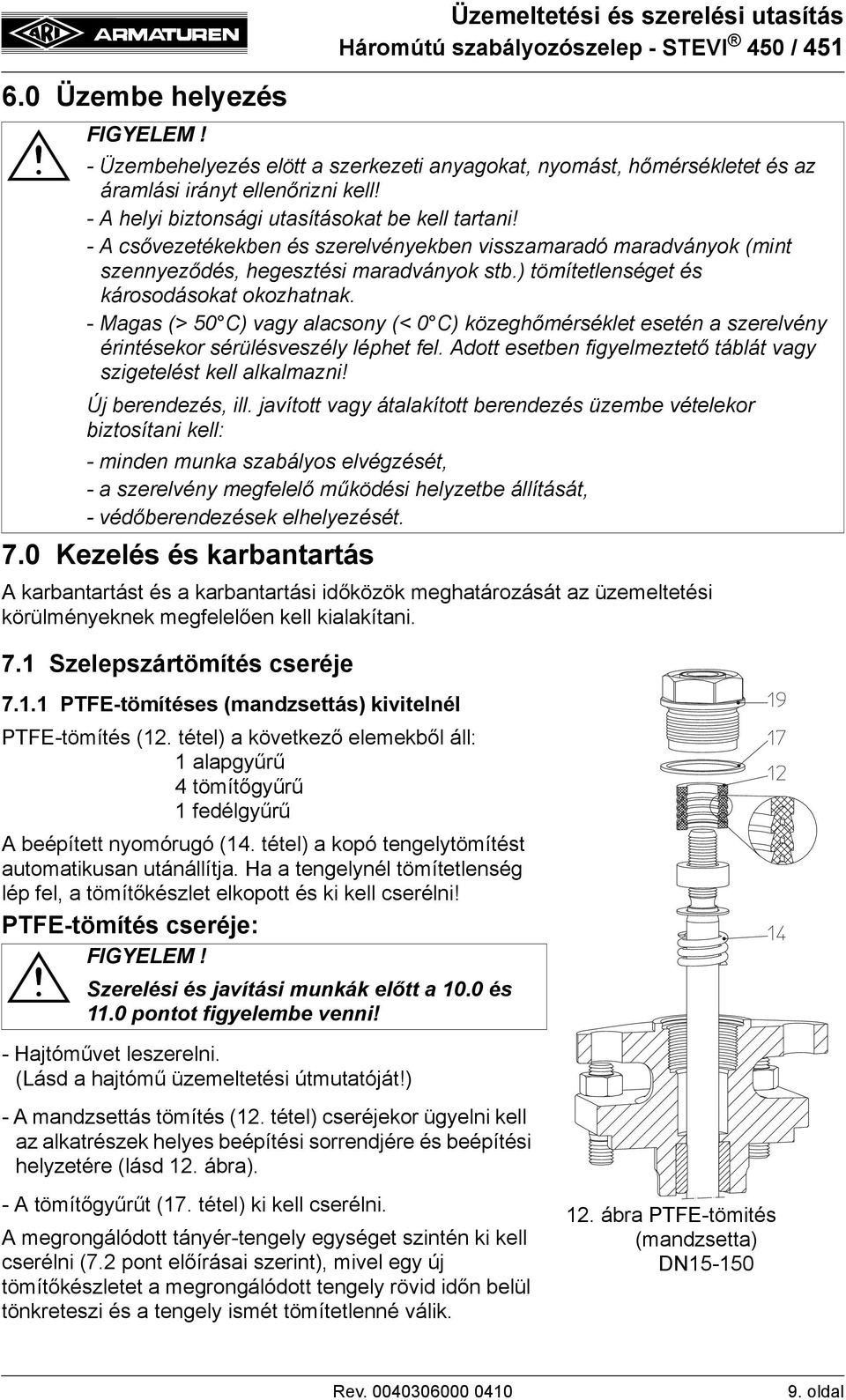 ) tömítetlenséget és károsodásokat okozhatnak. - Magas (> 50 C) vagy alacsony (< 0 C) közeghőmérséklet esetén a szerelvény érintésekor sérülésveszély léphet fel.