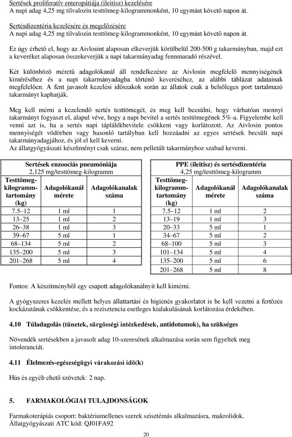 Ez úgy érhető el, hogy az Aivlosint alaposan elkeverjük körülbelül 200-500 g takarmányban, majd ezt a keveréket alaposan összekeverjük a napi takarmányadag fennmaradó részével.
