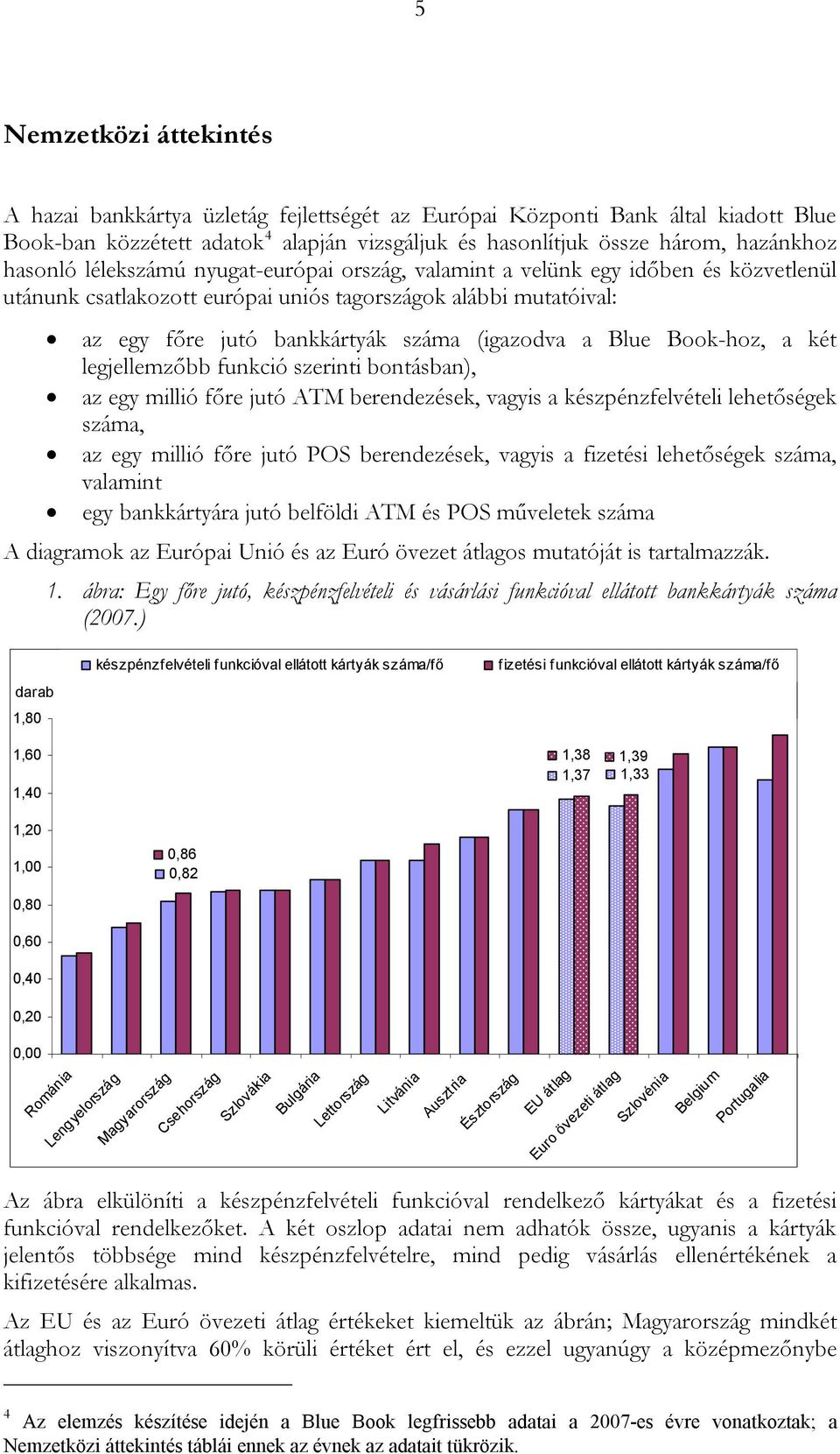 Blue Book-hoz, a két legjellemzőbb funkció szerinti bontásban), az egy millió főre jutó ATM berendezések, vagyis a készpénzfelvételi lehetőségek száma, az egy millió főre jutó POS berendezések,