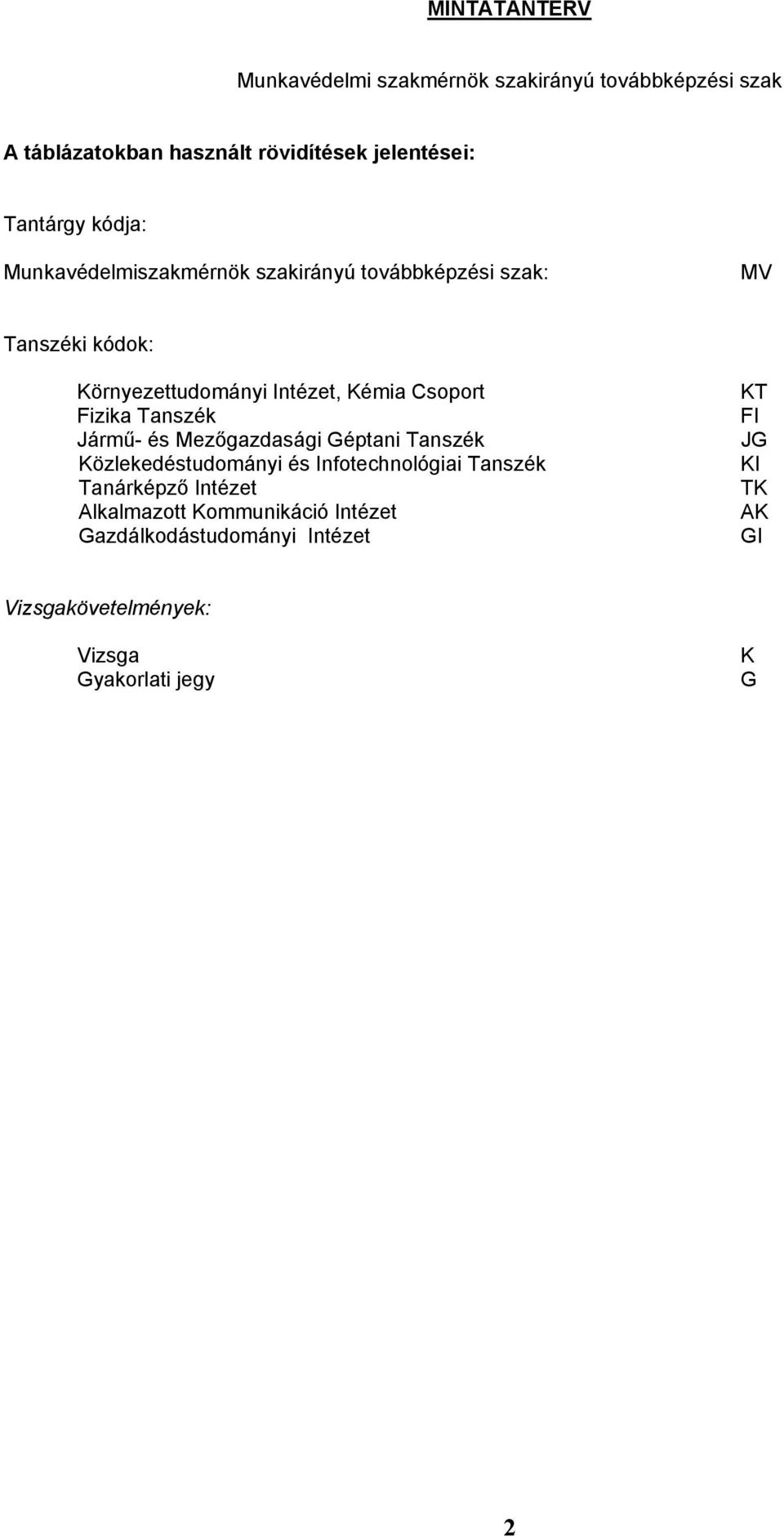 Fizika Tanszék Jármű- és Mezőgazdasági Géptani Tanszék Közlekedéstudományi és Infotechnológiai Tanszék Tanárképző Intézet