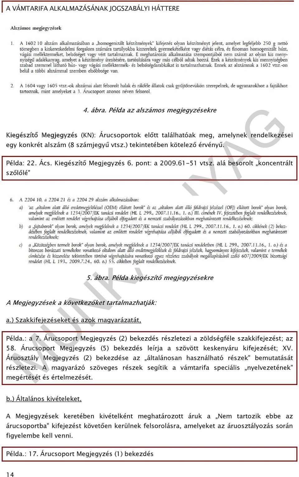 ) Szakkifejezéseket és azok magyarázatát, Példa.: a 7. Árucsoport Megjegyzés (2) bekezdés részletezi a zöldségféle szakkifejezést; az 58.