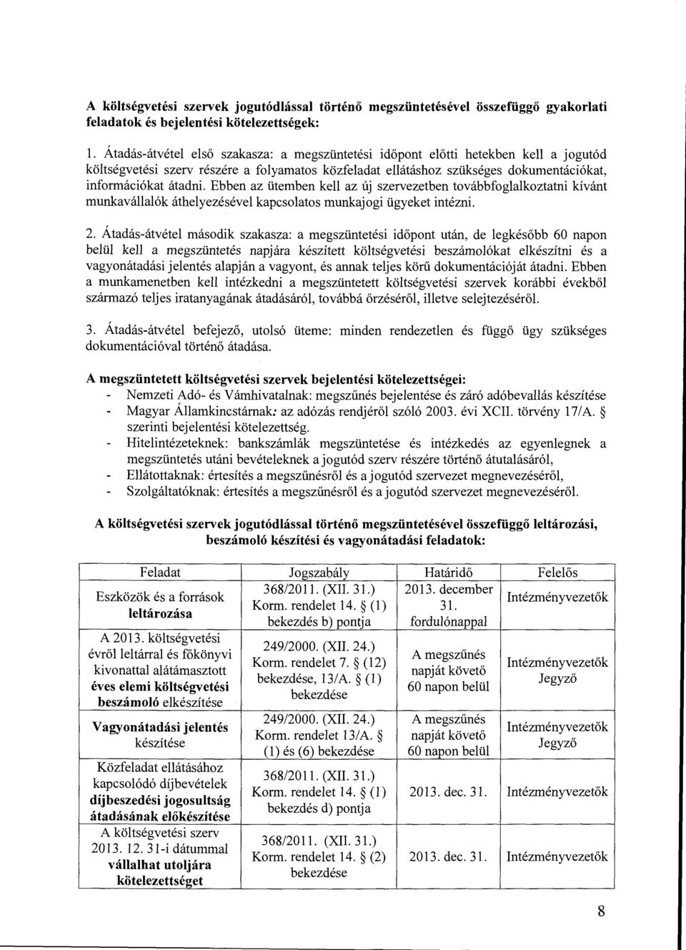 Ebben az ütemben kell az új szervezetben továbbfoglalkoztatni kívánt munkavállalók áthelyezésével kapcsolatos munkajogi ügyeket intézni. 2.