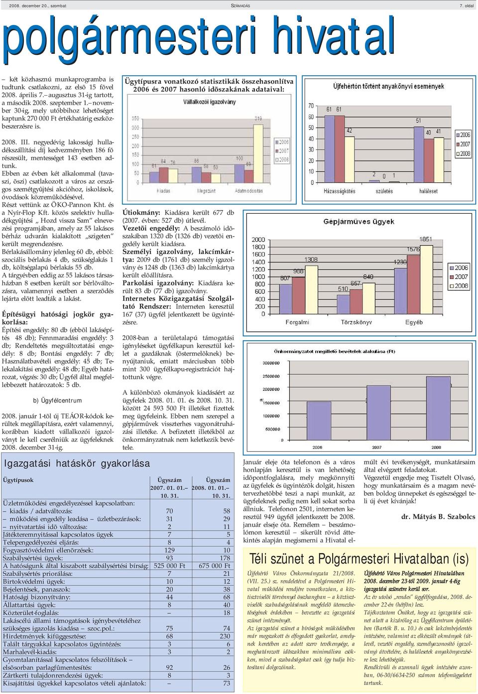 negyedévig lakossági hulladékszállítási díj kedvezményben fõ részesült, mentességet esetben adtunk.