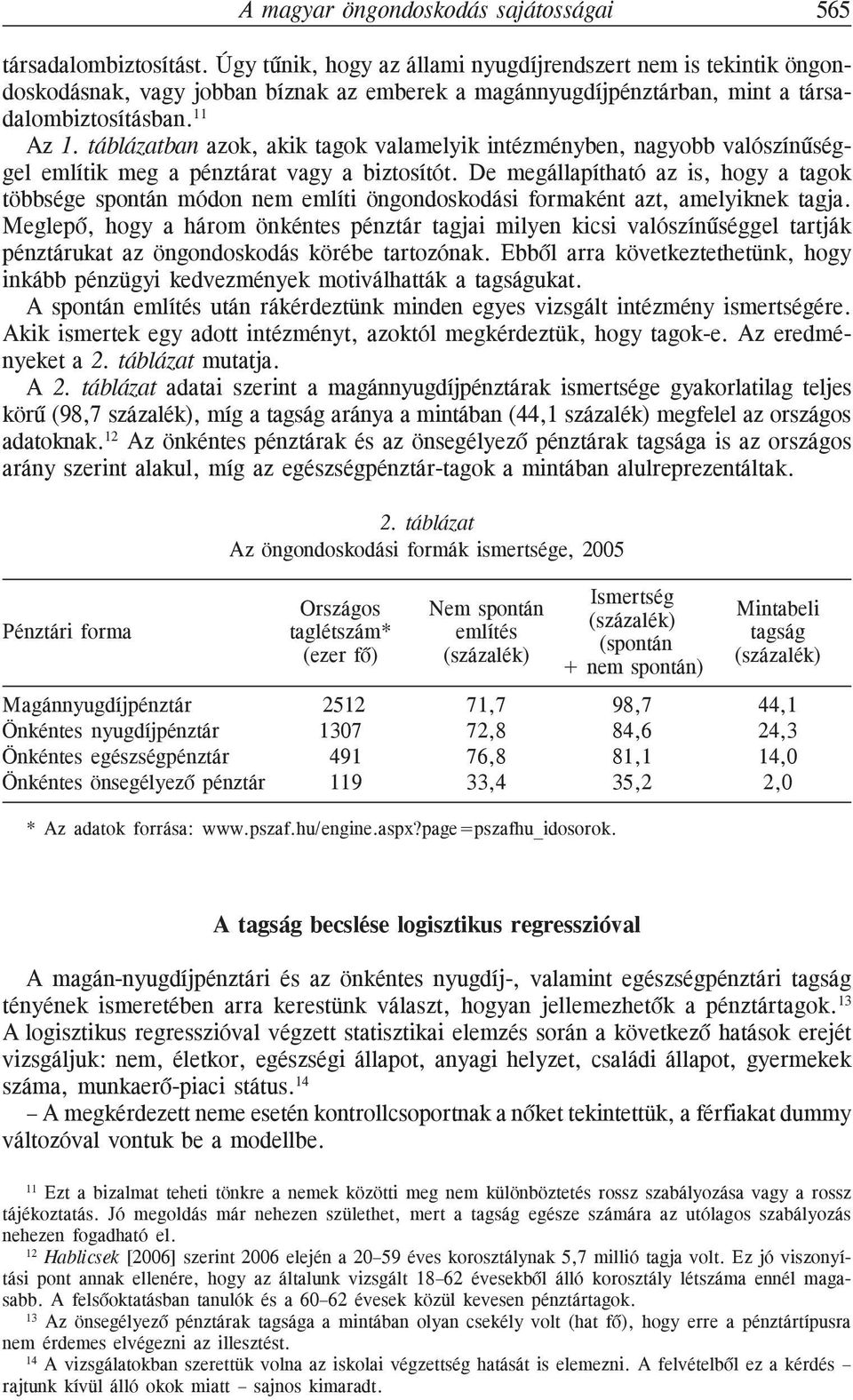 táblázatban azok, akik tagok valamelyik intézményben, nagyobb valószínûséggel említik meg a pénztárat vagy a biztosítót.