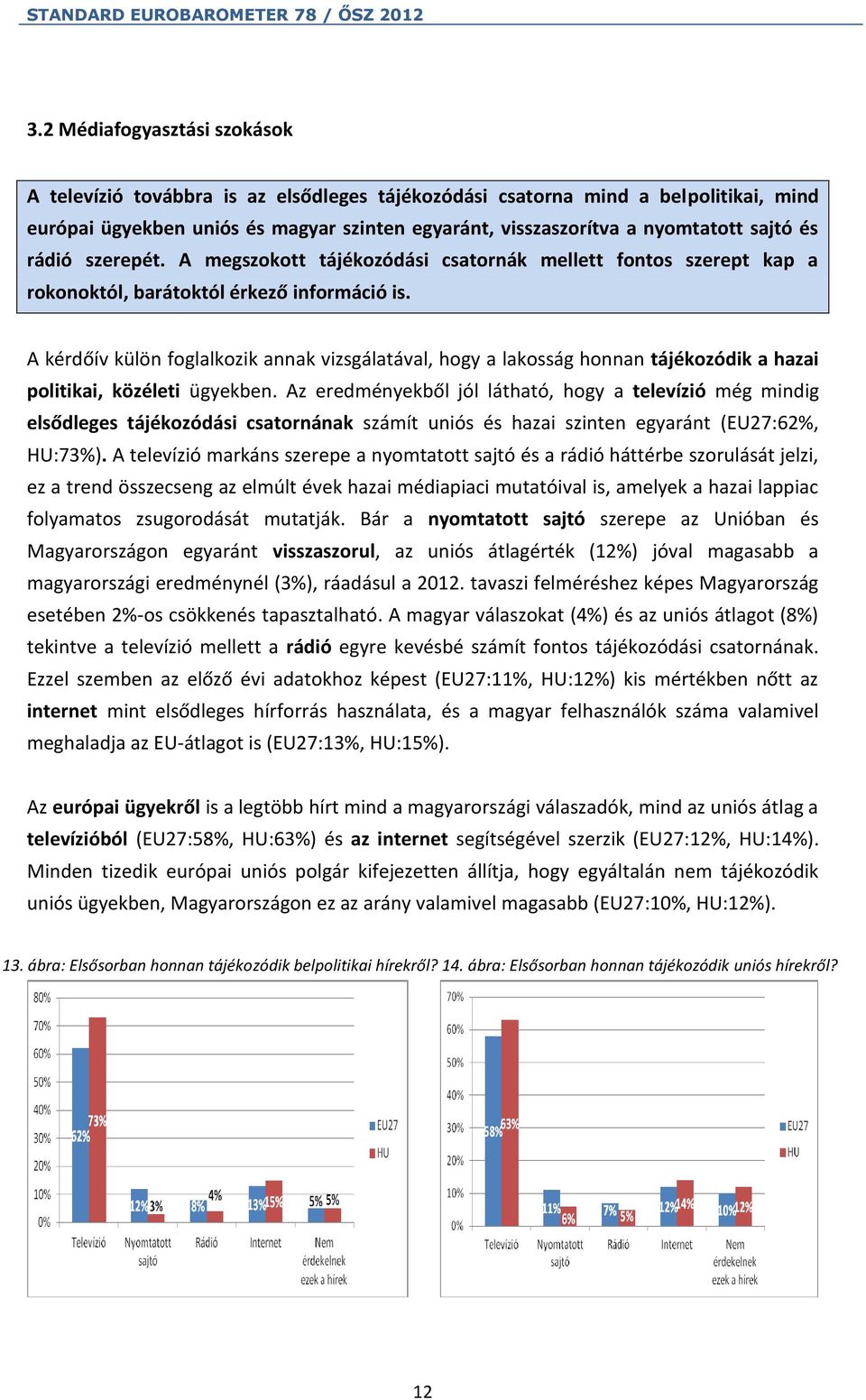 A kérdőív külön foglalkozik annak vizsgálatával, hogy a lakosság honnan tájékozódik a hazai politikai, közéleti ügyekben.