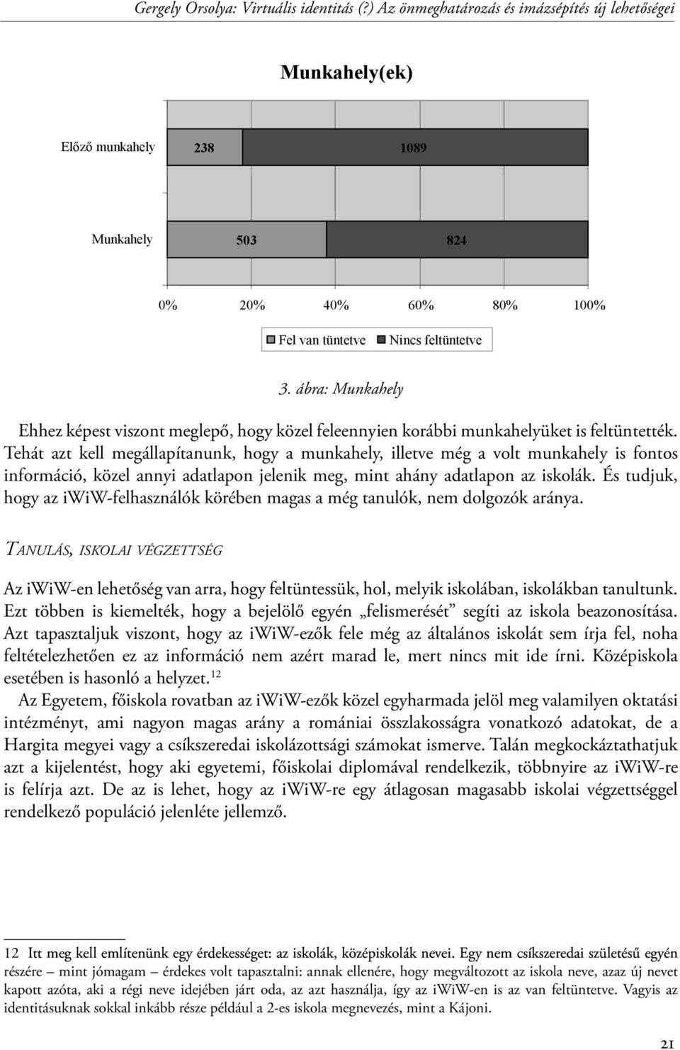 ábra: Munkahely Ehhez képest viszont meglepő, hogy közel feleennyien korábbi munkahelyüket is feltüntették.