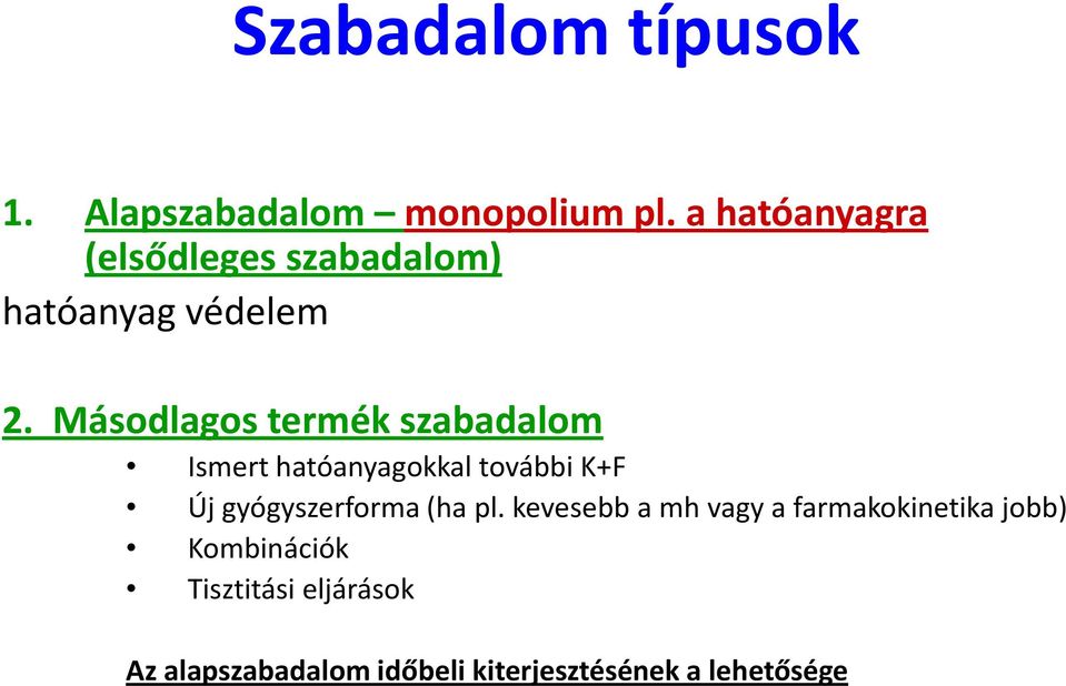 Másodlagos termék szabadalom Ismert hatóanyagokkal további K+F Új gyógyszerforma