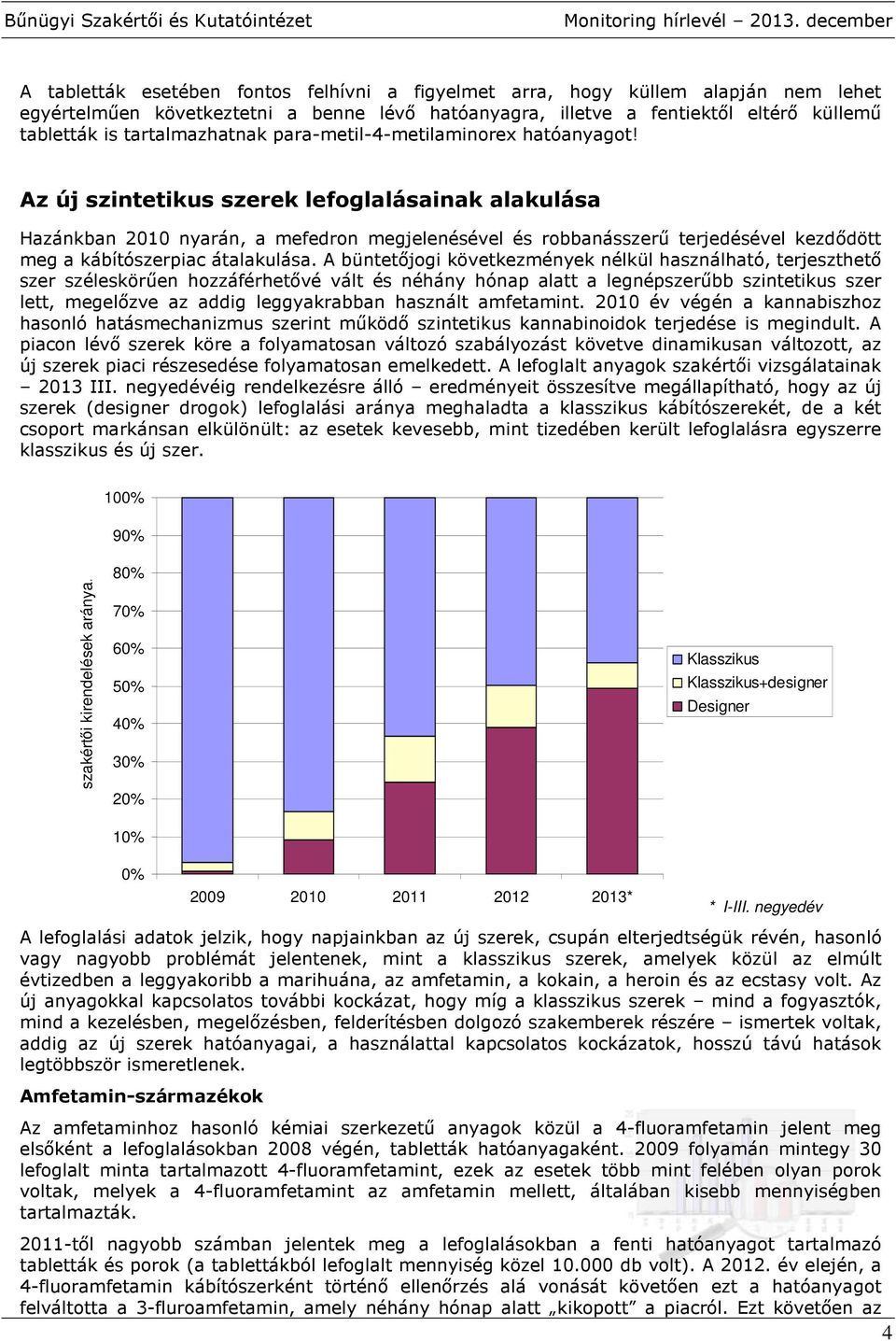 Az új szintetikus szerek lefoglalásainak alakulása Hazánkban 2010 nyarán, a mefedron megjelenésével és robbanásszerű terjedésével kezdődött meg a kábítószerpiac átalakulása.