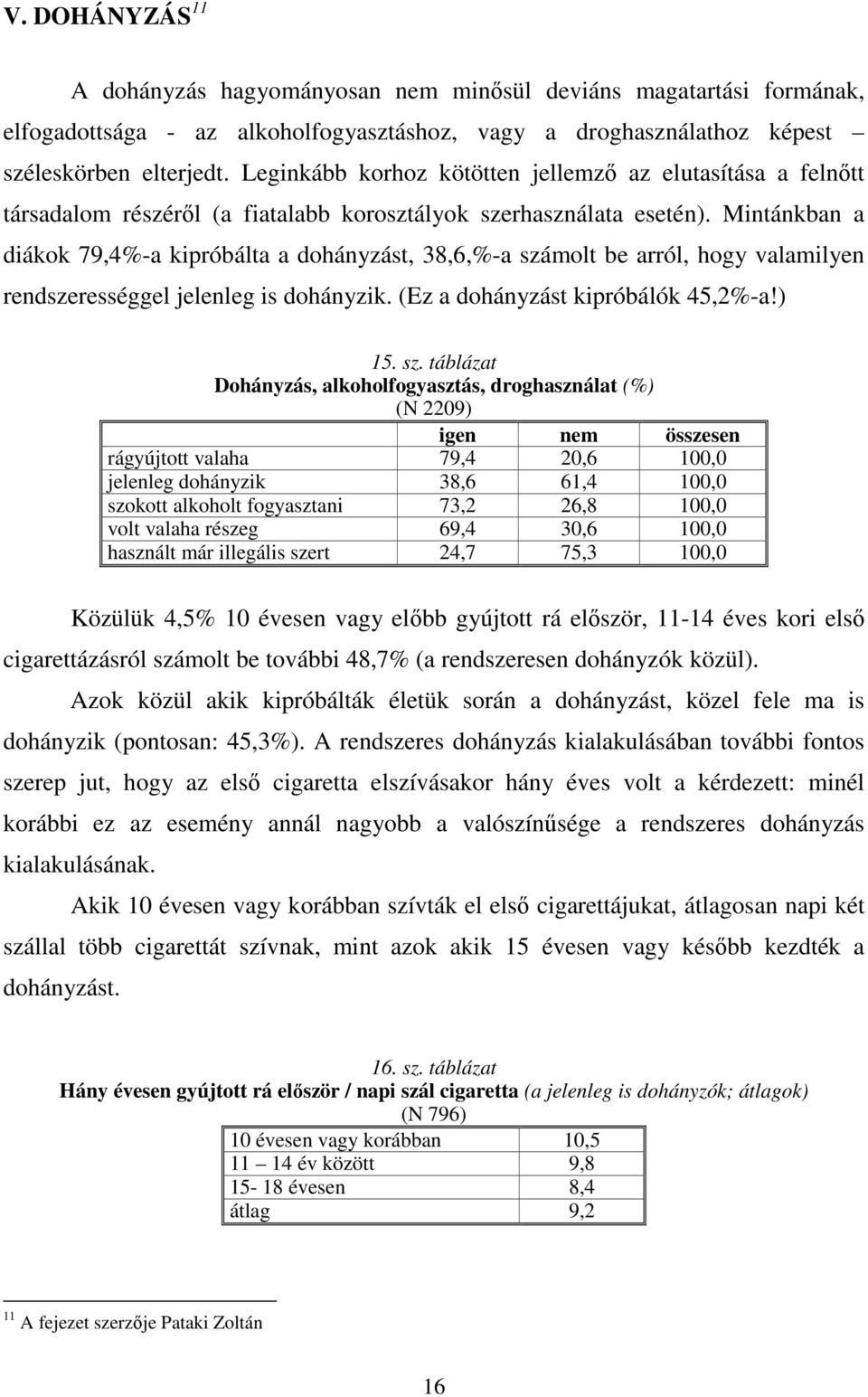 Mintánkban a diákok 79,4%-a kipróbálta a dohányzást, 38,6,%-a szá